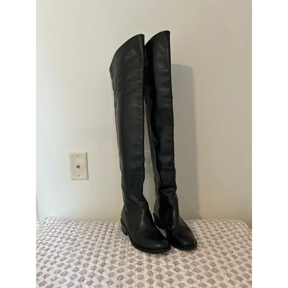 Inga Black Italy Leather Thigh High Riding Boots EU 37 EUC Over the Knee Classic